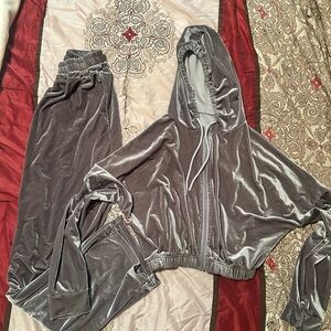 Gray Velvet Women's Hoodie and Pants Set large